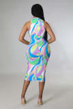 EVE Colorful Print Sleeveless Midi Dress BYMF-60996