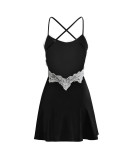 EVE Sexy Lace Patchwork Backless Cross Strap Nightdress MA-Y488