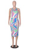 EVE Sexy Printed Sleeveless Slim Midi Dress MZ-2733