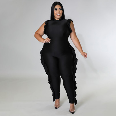 EVE Plus Size Solid Ruffled Sleeveless Jumpsuit NNWF-7513