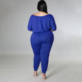 EVE Plus Size Solid High Waist Drawstring Jumpsuit NNWF-7483