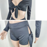 EVE Sexy Bow-Tie Crop Top And Shorts Two Piece Sets YIY-5342