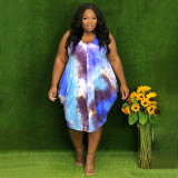 EVE Plus Size Tie Dye Print Sleeveless Irregular Dress NNWF-7453