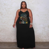 EVE Plus Size QUEEN Letter Loose Sling Maxi Dress WAF-7208114