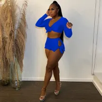 EVE Sexy Bow-Tie Crop Top And Shorts Two Piece Sets YIY-5342