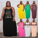 EVE Plus Size QUEEN Letter Loose Sling Maxi Dress WAF-7208114
