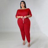 EVE Plus Size Solid High Waist Drawstring Jumpsuit NNWF-7483