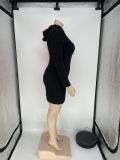 EVE Plus Size Fashion Casual Patchwork Hooded Sweatshirt Dress XYKF-9016