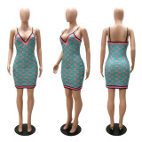 EVE Fashion Sexy Print Sling V-Neck Mini Dress CYA-9875