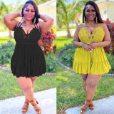 EVE Plus Size Lace Patchwork Cross Strap Mini Dress NY-2388