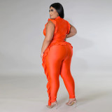 EVE Plus Size Solid Ruffled Sleeveless Jumpsuit ONY-7005