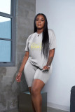 EVE Plus Size Letter Print T Shirt And Shorts 2 Piece Sets YFS-10097