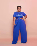 EVE Plus Size Casual Short Sleeve Two Piece Pants Sets WAF-723380