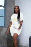 EVE Plus Size Letter Print T Shirt And Shorts 2 Piece Sets YFS-10097