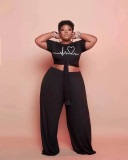 EVE Plus Size Casual Short Sleeve Two Piece Pants Sets WAF-723380