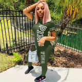 EVE PINK Letter Print T Shirt And Pants 2 Piece Sets XMF-117