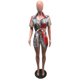EVE Sexy Printed Short Sleeve Shirt Top Shorts 2 Piece Sets OMY-81013