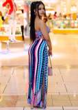 EVE Sexy Printed Strapless Hollow Out Split Maxi Dress JPF-1070