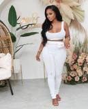 EVE Solid Ribbed Tank Top And Pants Two Piece Sets FNN-8671