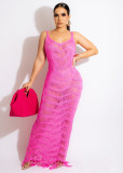 EVE Sexy Knit Tassel Hollow Out Sling Maxi Dress ZSD-0227