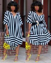 EVE Casual Striped Loose Midi Dress (Without Belt)YD-8609
