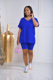 EVE Solid V Neck Split T Shirt And Shorts Two Piece Sets YD-8597