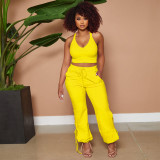 EVE Solid Tank Top Ankle-Tie Pant Two Piece Sets SFY-2167