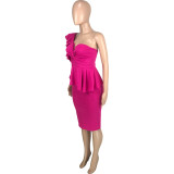 EVE Elegant One Shoulder Ruffled Peplum Dress MEI-9259