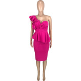 EVE Elegant One Shoulder Ruffled Peplum Dress MEI-9259