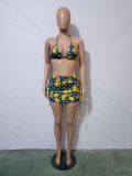 EVE Sexy Printed Halter Bra Mini Skirt Beach 2 Piece Sets JH-313