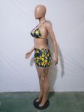 EVE Sexy Printed Halter Bra Mini Skirt Beach 2 Piece Sets JH-313