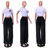 EVE Solid Pleated Wide Leg Pants OD-8486