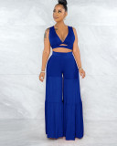 EVE Solid Sleeveless Crop Top Wide Leg Pants 2 Piece Sets ME-S807