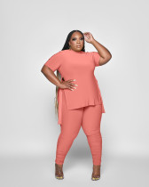 EVE Plus Size Solid Split Top Stacked Pants 2 Piece Sets CQ-176