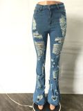 EVE Denim Ripped Hole Flared Jeans Pants LA-3311