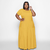 EVE Plus Size Solid Short Sleeve High Waist Maxi Dress BMF-098