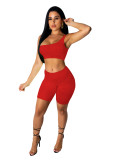 EVE Solid One Shoulder Tank And Shorts 2 Piece Sets ME-S799