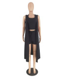 EVE Solid Ribbed Tank Top+Sleeveless Cloak+Shorts 3 Piece Sets ZDF-31210
