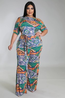 EVE Plus Size Printed Sashes Jumpsuit NK-8615