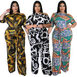 EVE Plus Size Printed Sashes Jumpsuit NK-8615