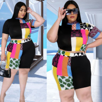 EVE Plus Size Printed T Shirt And Shorts 2 Piece Sets NLF-LY8033