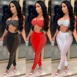 EVE Sexy Hot Drilling Mesh Two Piece Pants Sets BY-5677
