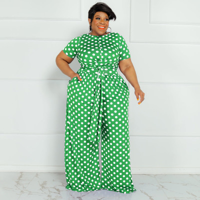 EVE Plus Size Polka Dot Print Two Piece Pants Sets OSIF-22293