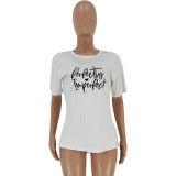 EVE Cotton Letter Print O Neck Short Sleeve T Shirt QYYF-A069