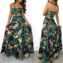 EVE Floral Print Wrap Chest Maxi Skirt Two Piece Sets HEJ-5073