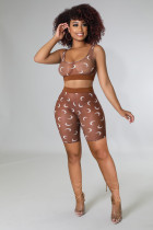 EVE Sexy Mesh Printed Two Piece Shorts Sets QZYD-1140