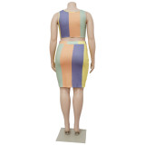 EVE Plus Size Colorful Print Sleeveless 2 Piece Skirt Sets NNWF-7496