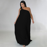 EVE Plus Size Solid One Shoulder Sleeveless Maxi Dress NNWF-7510