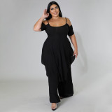 EVE Plus Size Solid Irregular Top And Pants 2 Piece Sets NNWF-7525