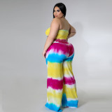 EVE Plus Size Tie Dye Print Tube Top And Pants 2 Piece Sets NNWF-7468